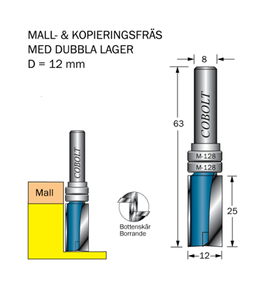 Cobolt Mallfräs D=12 L=25 TL=63 S=8