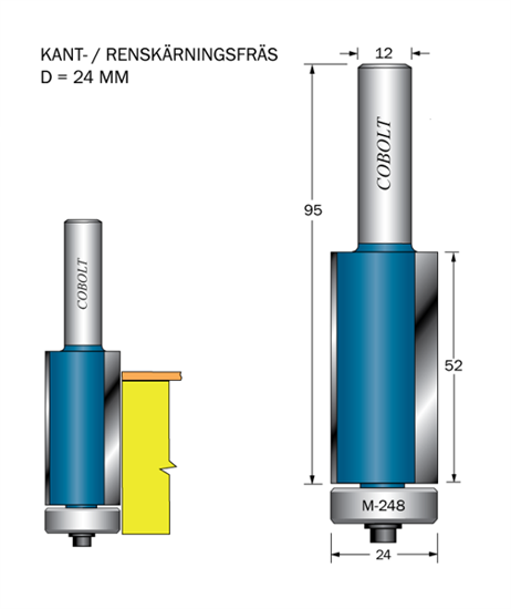 Cobolt Kantfräs D=24 L=52 TL=95 S=12