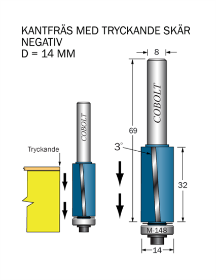 Cobolt Kantfräs NEG D=14 L=32 TL=80 S=8