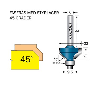 Cobolt Fasfräs 45° L=6 D=22 S=6