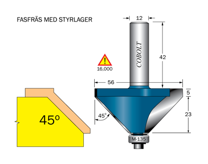 Cobolt Fasfräs 45° L=23 D=56 S=12