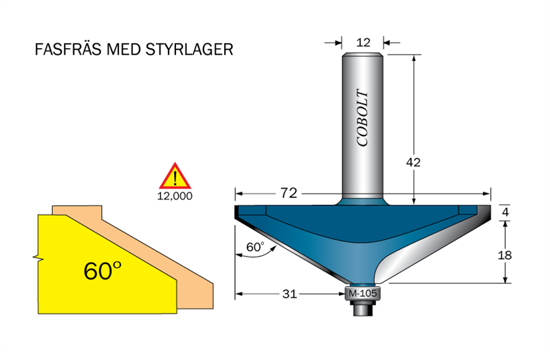 Cobolt Fasfräs 60° L=18 D=72 S=12