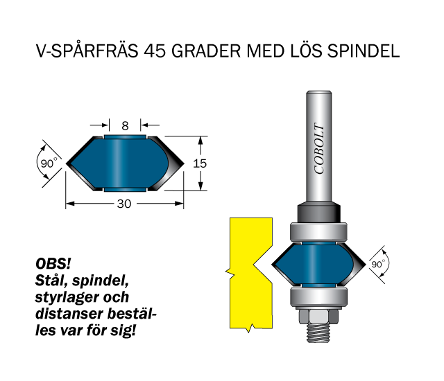 Cobolt V-spårskiva 45° D=30 - med