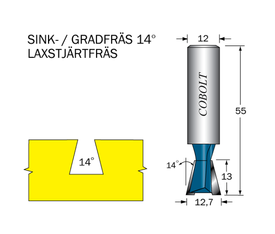 Cobolt Sinkfräs 14° D=12.7 L=13 TL=55 S=12