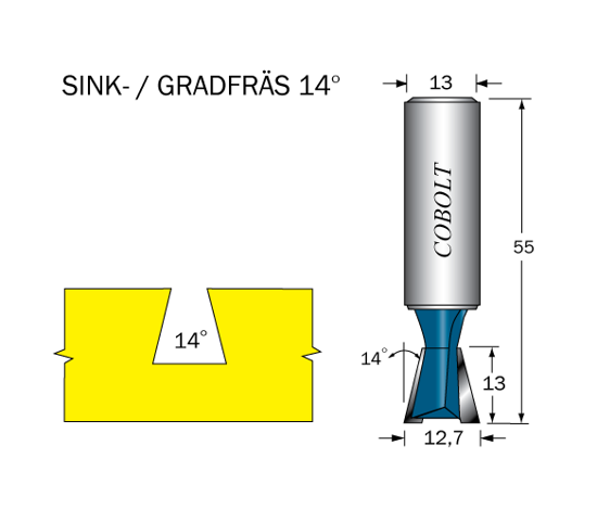 Cobolt Sinkfräs 14° D=12.7 L=13 TL=55 S=13