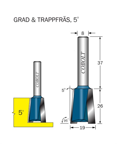 Cobolt Trappfräs 5° D=19 L=26 TL=63 S=8