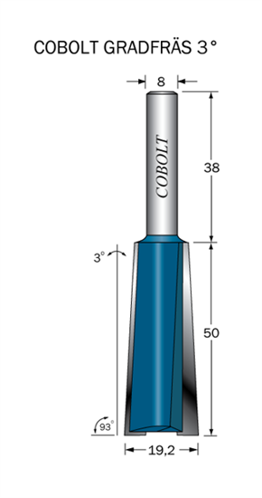 Cobolt Gradfräs 3° L=50 D=14/19.2