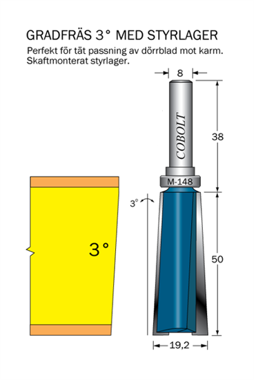 Cobolt Gradfräs 3° med styrlager M-148