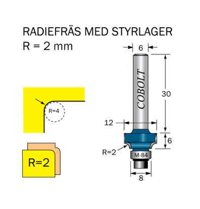 Cobolt Avrundningsfräs R=2 D=12 L=6 S=6