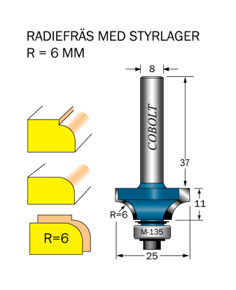 Cobolt Avrundningsfräs R=6 D=25 L=11 S=8