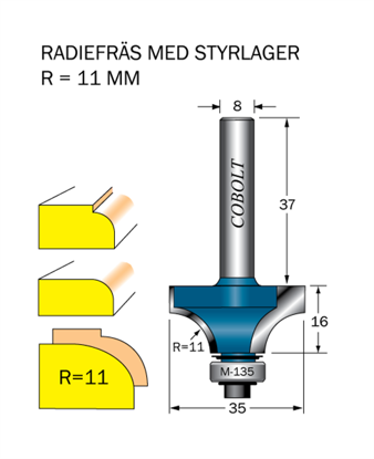 Cobolt Avrundningsfräs R=11 D=35 L=16 S=8