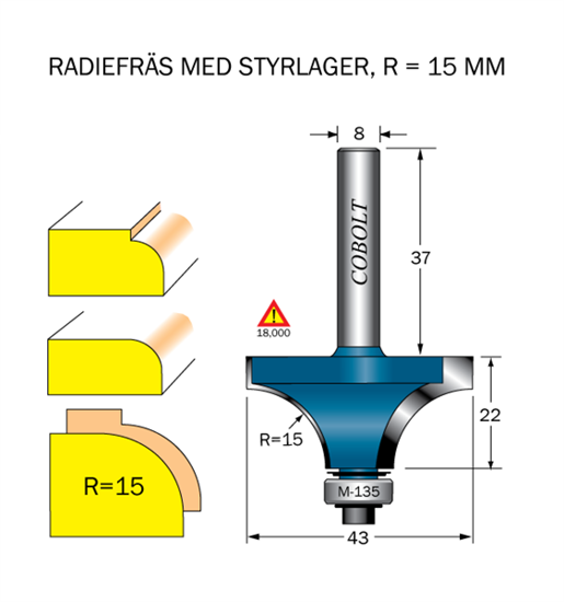 Cobolt Avrundningsfräs R=15 D=43 L=22 S=8