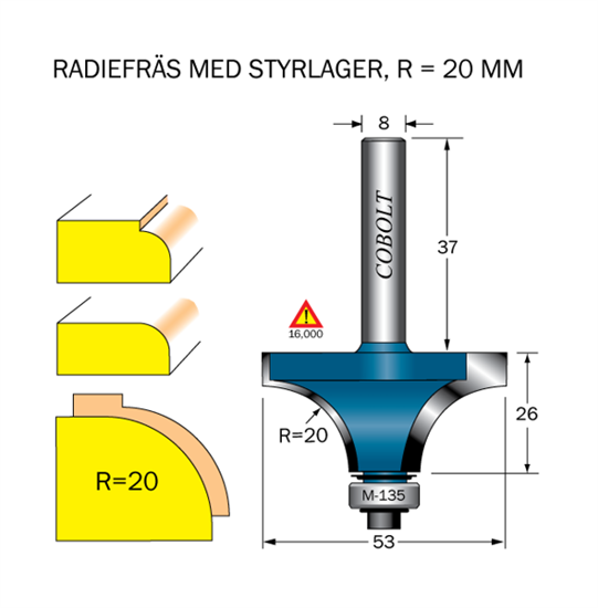 Cobolt Avrundningsfräs R=20 D=53 L=26 S=8