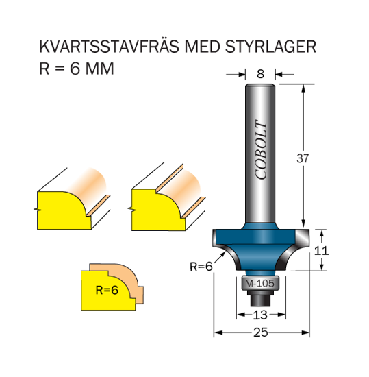 Cobolt Kvartsstavfräs R=6 D=25 L=11 S=8