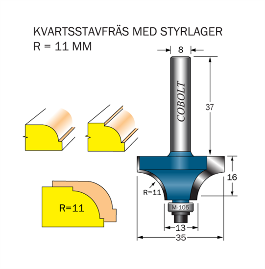 Cobolt Kvartsstavfräs R=11 D=35 L=16 S=8