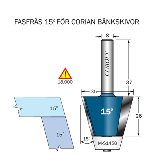 Cobolt Fasfräs 15° L=26 D=35 S=8