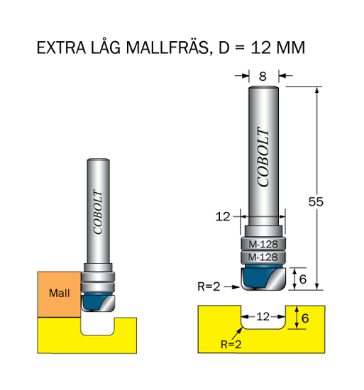 Cobolt Mallfräs med två lager R=2 D=12 L=6 S=8