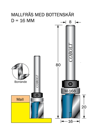 Cobolt Mallfräs D=16 L=20 TL=80 S=8