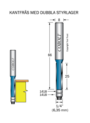 Cobolt Kantfräs D=6.35 L=25 TL=66 S=8