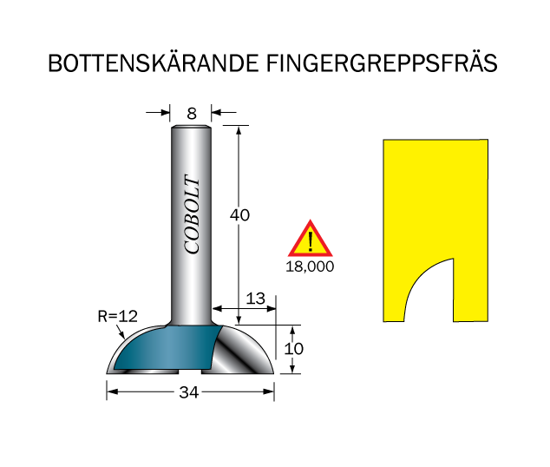 Cobolt Fingergreppsfräs D=34 L=10 R=12 S=8