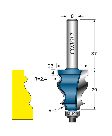 Cobolt Listprofilfräs D=23 L=29 R=2.4 R=4 S=8