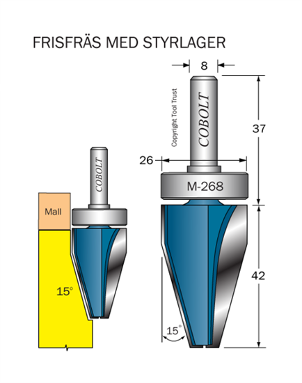 Cobolt Frisfräs med lager 15° D=26 L=42 S=8