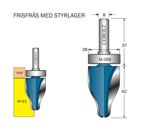 Cobolt Frisfräs med lager R=21 D=26 L=42 S=8