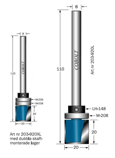 Cobolt Mallfräs m dubbla lager, D=20