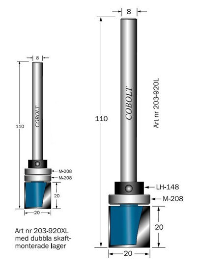 Cobolt Låskistfräs, dubbla lager D=20