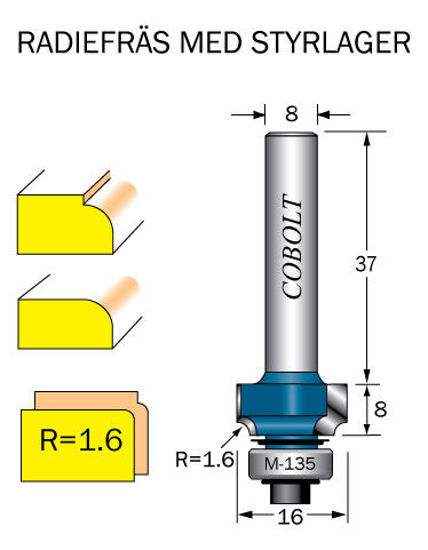 Cobolt Avrundningsfräs R=1.6  D=16 L=8 | toolab.se