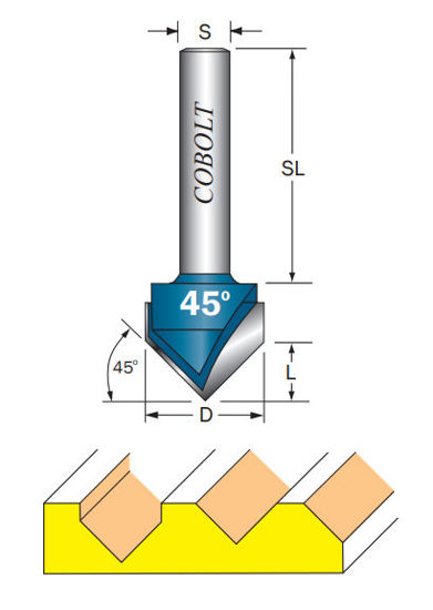 Cobolt V-spårfräs 45gr D=16 L=8 | toolab.se