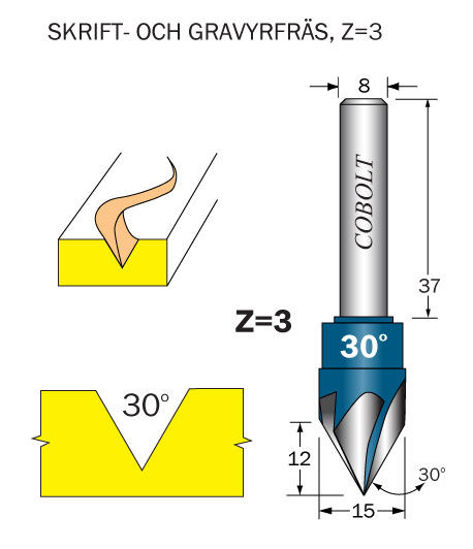 Cobolt Skriftfräs Z=3 30grad Massiv | toolab.se