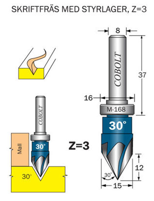 Cobolt Skriftfräs Z=3 med styrlager M-168 | toolab.se