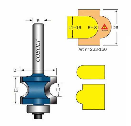 Cobolt Halvstavfräs R=8 L1=16 L2=26 | toolab.se