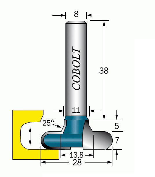 Cobolt T-Spårfräs D=28 L=7 R=35 - toolab verktyg