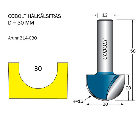 Cobolt Hålkälsfräs D=30 L=20 TL=58 | toolab.se