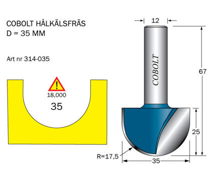 Cobolt Hålkälsfräs D=35, L=25 | toolab.se
