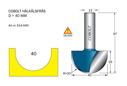 Cobolt Hålkälsfräs D=40 L=25 TL=68 | toolab.se