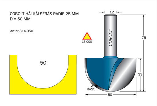 Cobolt Hålkälsfräs D=50 L=33 TL=75 | toolab.se