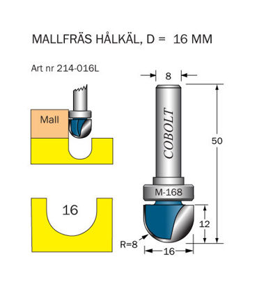 Cobolt Mallfräs hålkäl D=16 L=12 | toolab.se