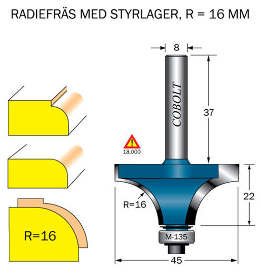 Cobolt Avrundningsfräs R=16 D=45 L=22 | toolab.se