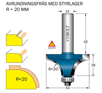 Cobolt Avrundningsfräs R=20 D=53 S=12 | toolab.se