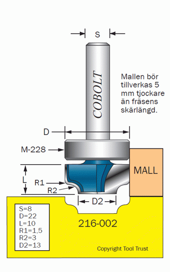 Cobolt Dekorfräs m skaftlager M-228