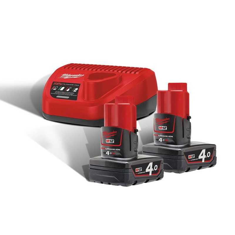 Milwaukee M12NRG-402 Batteripaket 12V (Laddare + 2x4,0ah) - batteriladdare
