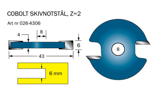 Cobolt Notskiva 6mm D=43, Z=2 - TOOLAB.SE