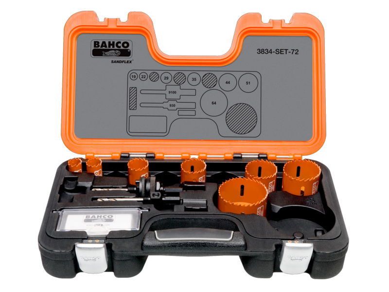 Bahco 3834-SET-72 Hålsågssats 19-64mm 9-delar - med