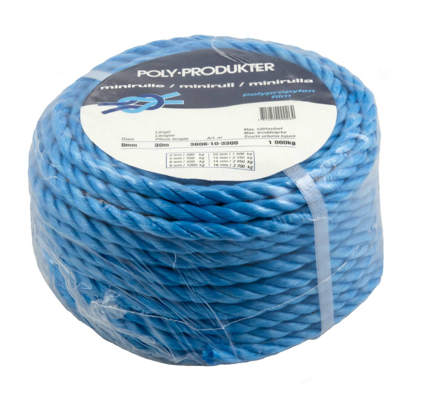 Poly Polypropylentågvirke 3-slaget Blå 8mmx30m - pp