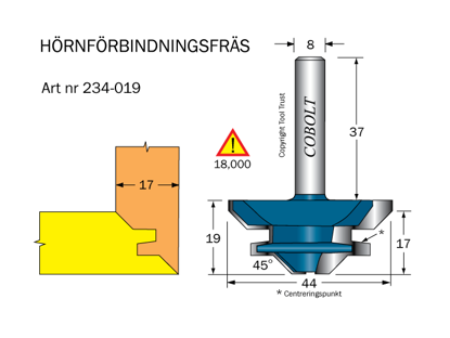 Cobolt Hörnförbindningsfräs L=19mm S=8mm