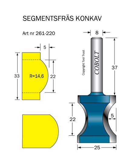 Cobolt Segmentfräs L=22 R=14,6 D=25 S=8