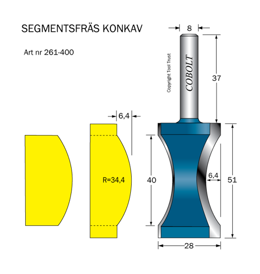 Cobolt Segmentfräs L=40 R=34.4 F=6.4 D= 28 S=8